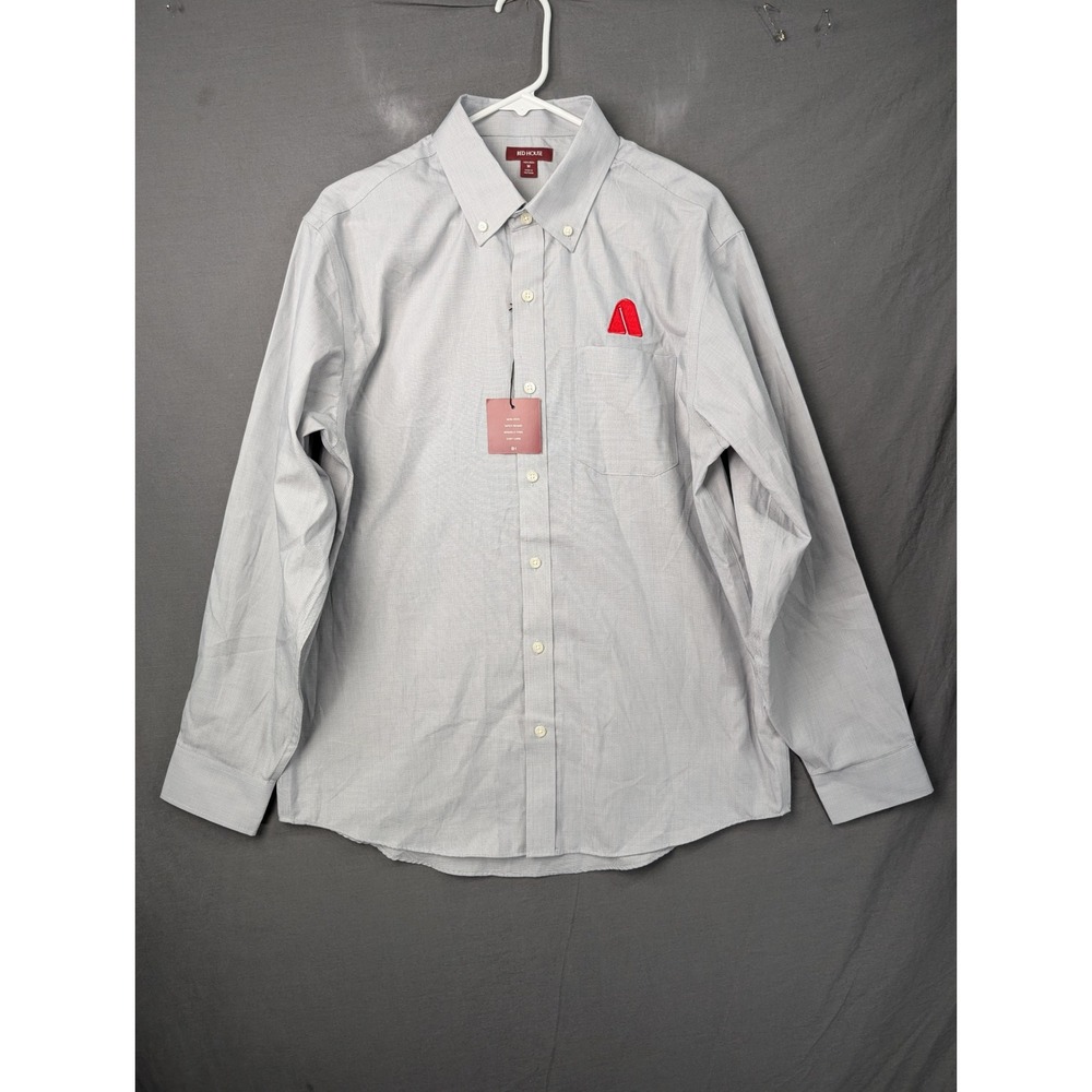 Red House Mens Non-Iron Button Down Shirt Grey RH370 Size M Long Sleeve